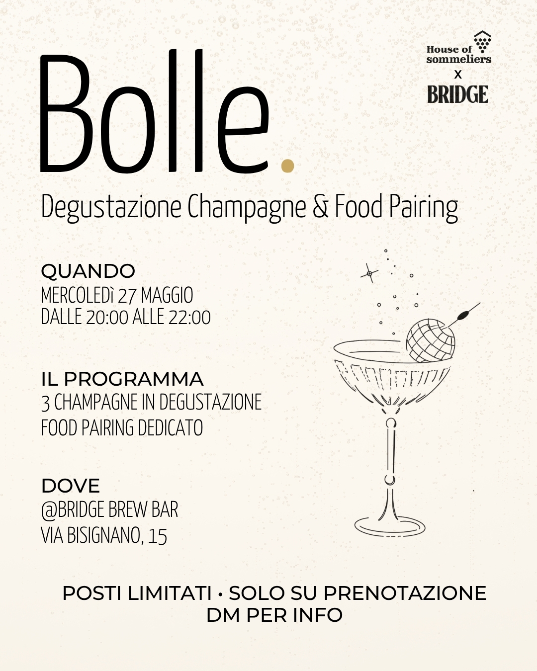 Poster Bolle — Degustazione Champagne & Food Pairing al Bridge Brew Bar